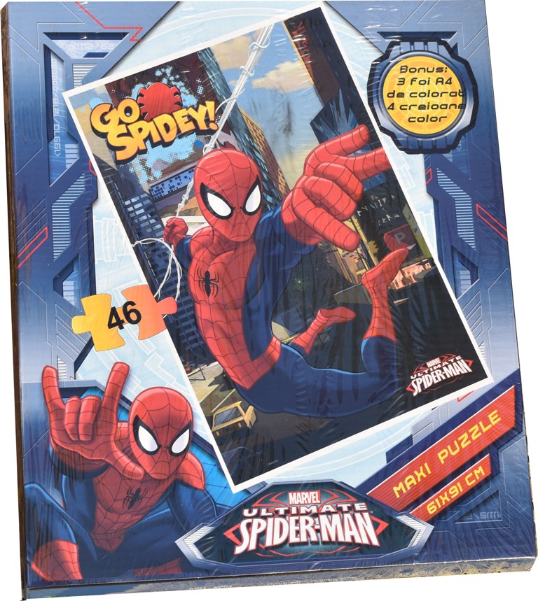 Puzzle Disney Spiderman  mare 46 piese cu hartie si creioane colorate